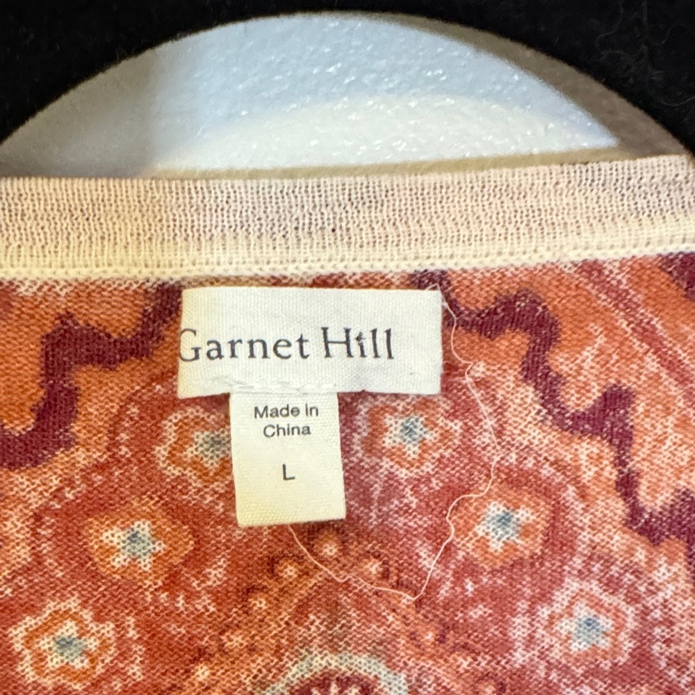 Garnet Hill Rust-Patterned V-Neck Long Sleeve Top - image 2